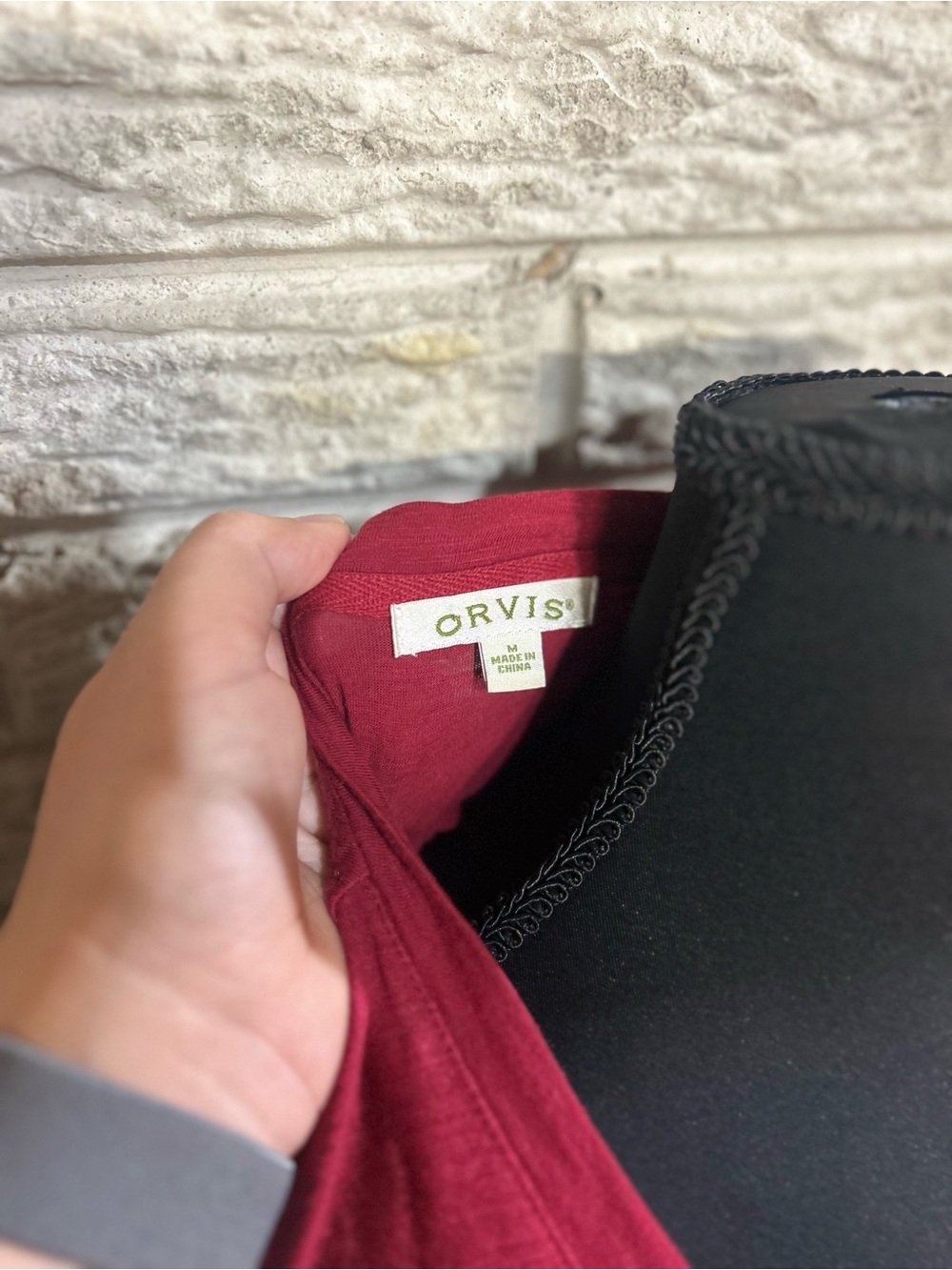 Orvis Striped V-Neck Long Sleeve Top - Red & Navy Size Medium Patches on Elbow - Picture 4 of 10